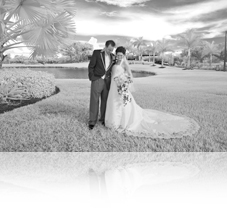 infrared photo of bride and groom on golf course